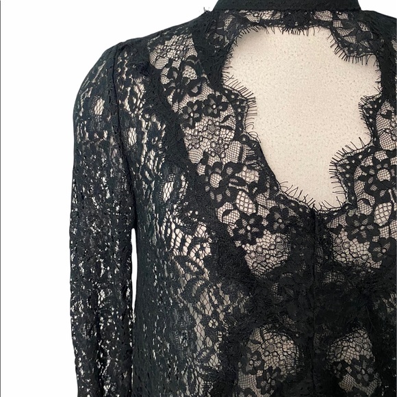 Free people black lace sheer long sleeve sz- small - Picture 4 of 5